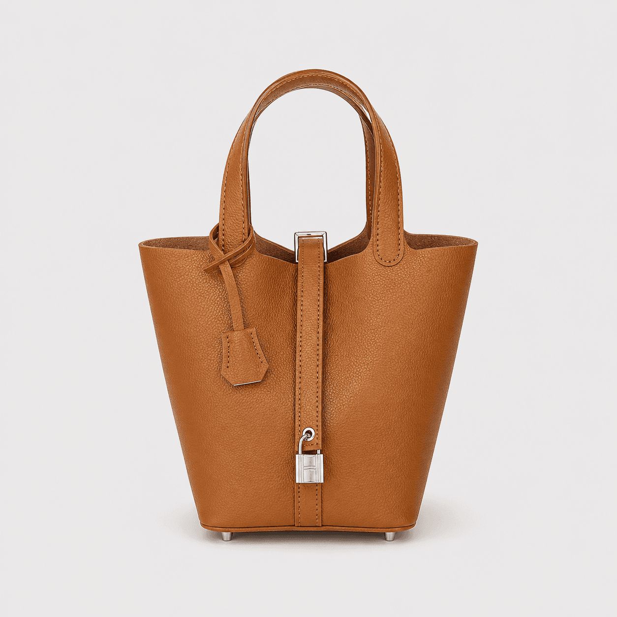 Lock Charm Bucket Tote – Camel