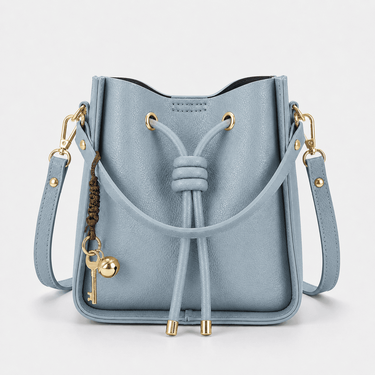 Drawstring Charm Bucket Tote – Dusty Blue